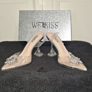Wet Kiss Silver & Clear Jelly Stiletto Heels with Embellished Toe - 9